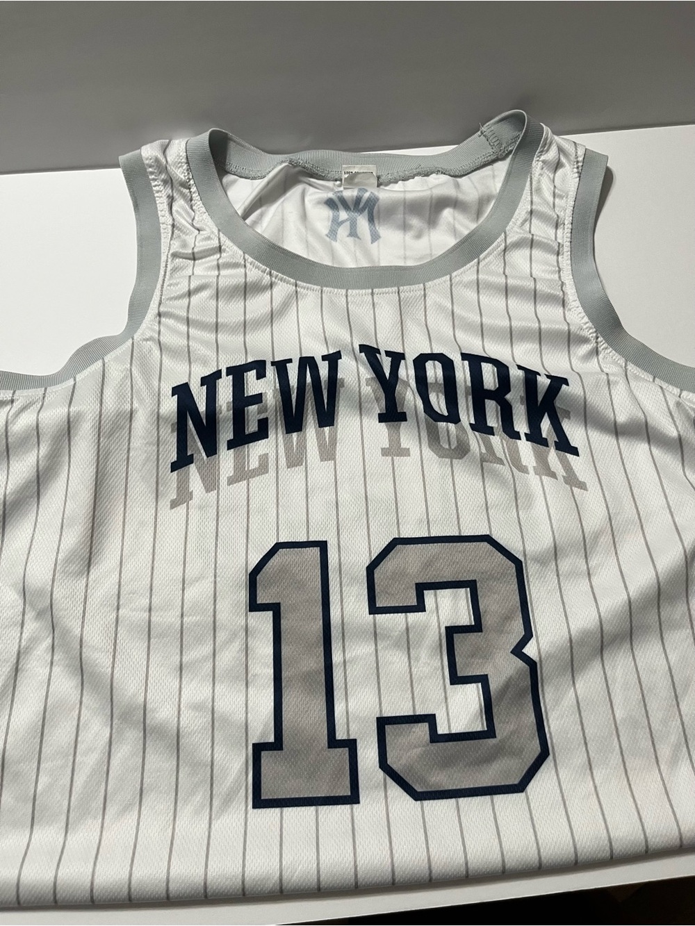 New York White Pinstripe Basketball Jersey - #13